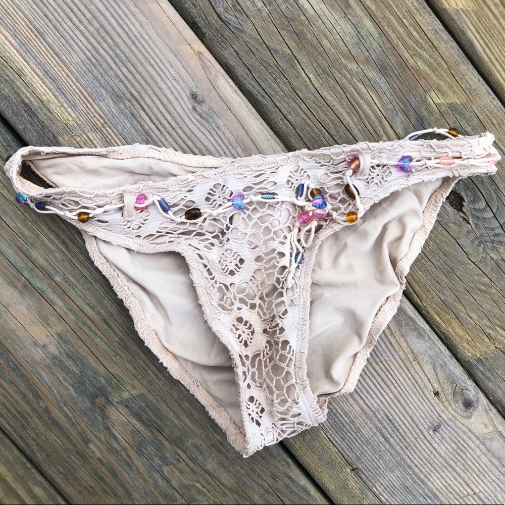 Lace Bikini Bottom with Beaded Belt